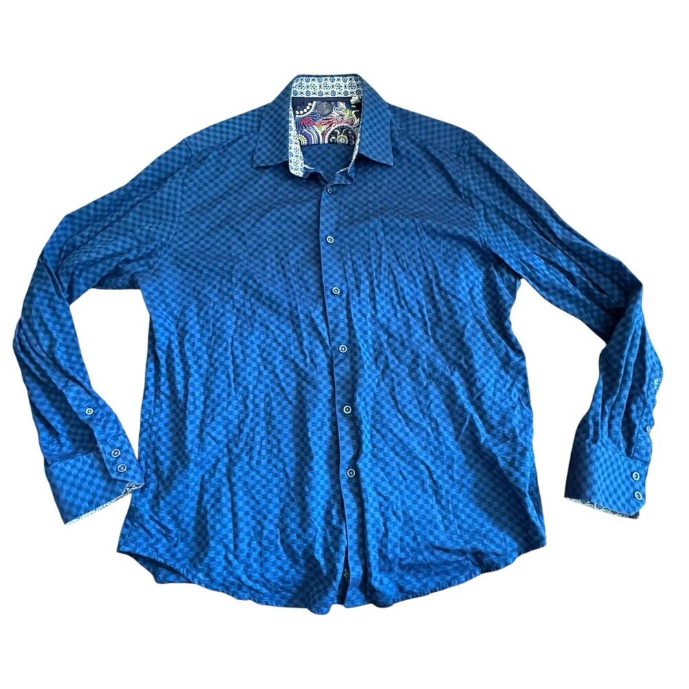 Robert Graham Long‎ Sleeve Button Up Shirt Mens Size XL Blue Black Checkered